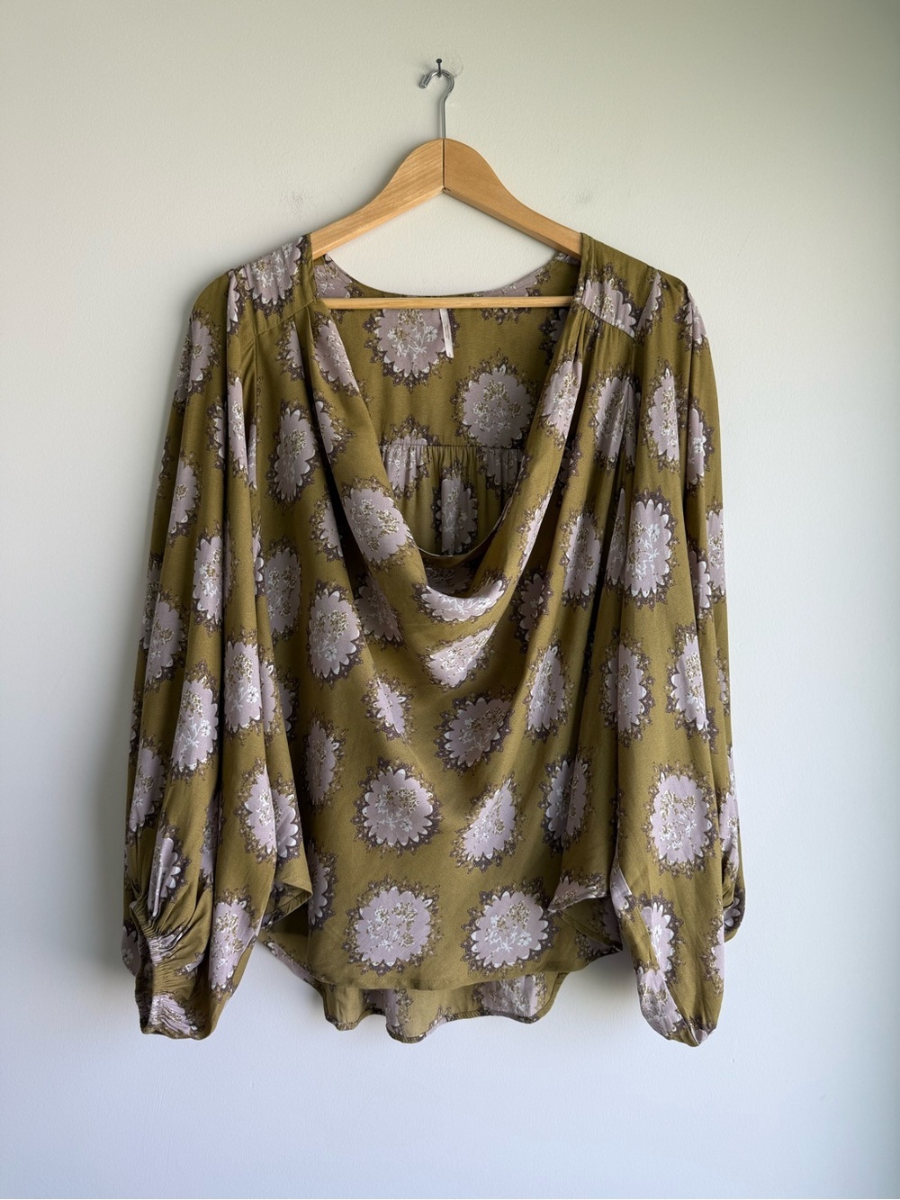 Free People Cowling Around Top Small Goldenrod Combo Cowl Neck Boho Blouse - Picture 2 of 8